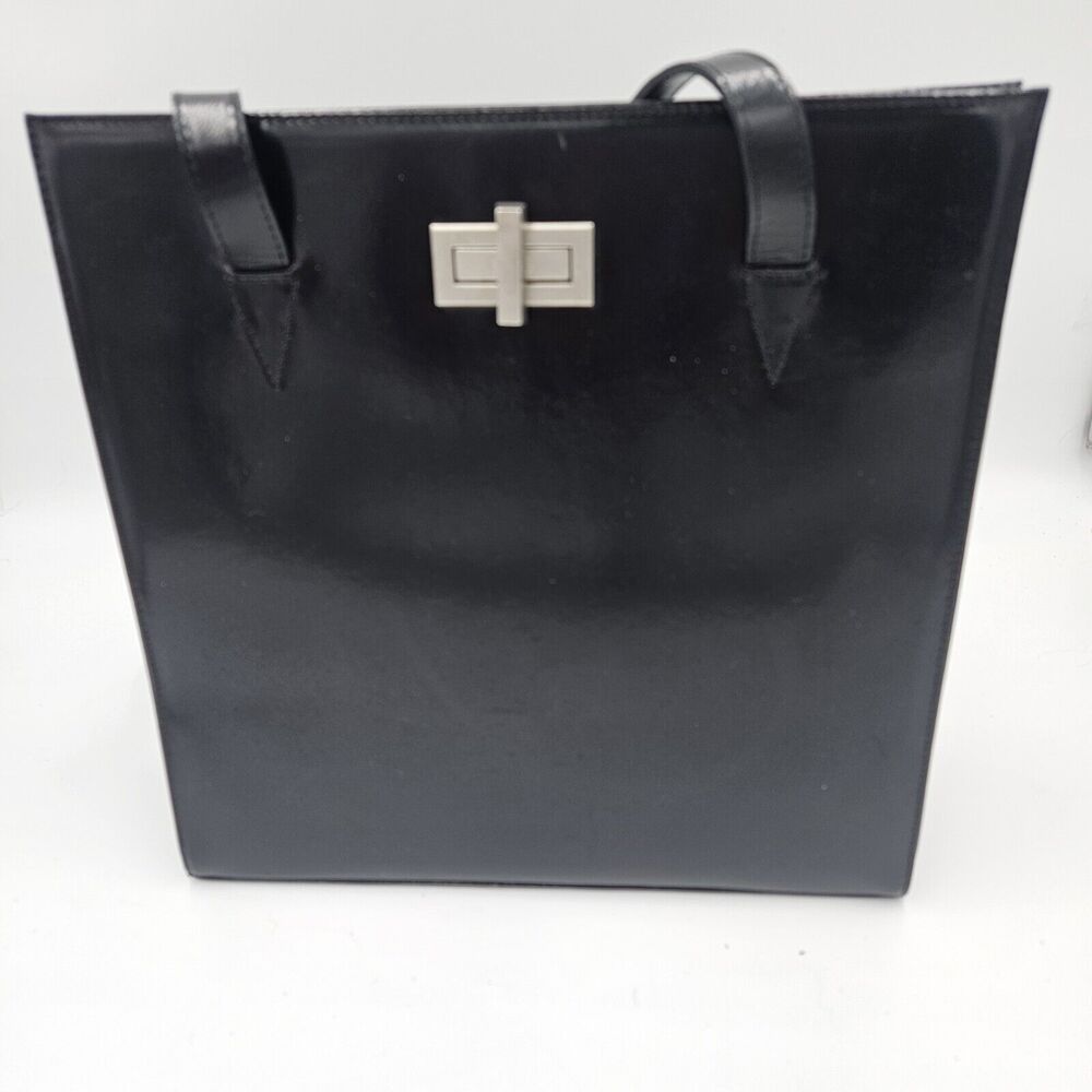 Clifford Wills Black Timeless Glam Retro Silver Turn Lock Leather Handbag 12x12